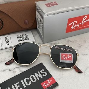 Ray-Ban Hexagonal Black Lens /Gold Frame NEW 51mm RB3548N